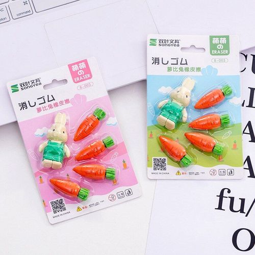 Gommes À Crayon Créatives Kawaii, 50 Pièces/10 Ensembles, Dessin Animé Lapin Carotte, Papeterie Coréenne Mignonne, Fournitures Scolaires, Récompenses Pour Enfants