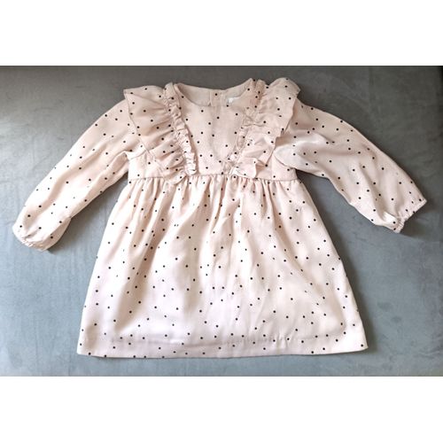 Robe Vieux Rose A Pois Noirs Manches Longues. Zara. Taille 18 / 24 Mois. 92 Cm.