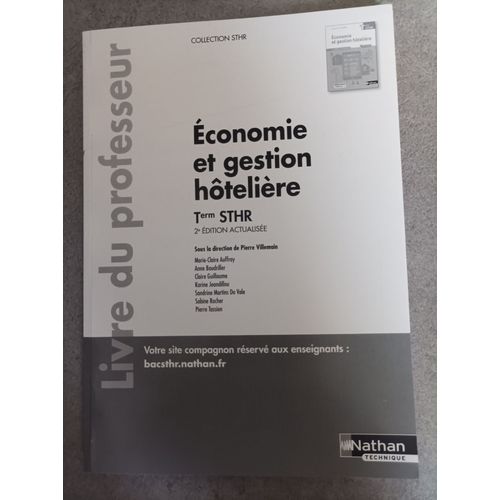 Economie Et Gestion Hôteliere Tle Sthr - Livre Du Professeur