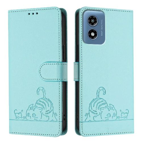 Étui Pour Motorola Moto G Joue 4g 2024 Rfid Chat Portefeuille À Rabot Porte-Fente Pour Carte, - Vert