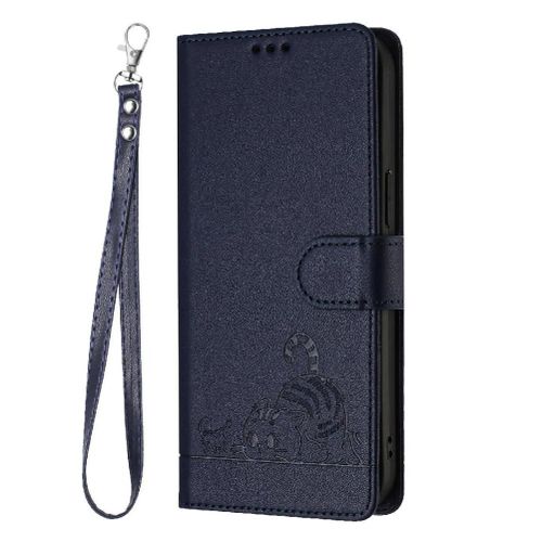 Étui Pour Motorola Moto G Joue 4g 2024 Rfid Chat Portefeuille À Rabot Porte-Fente Pour Carte, - Bleu