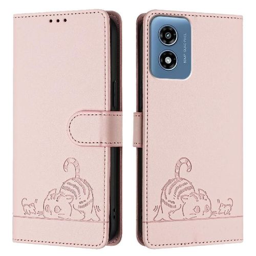 Étui Pour Motorola Moto G Joue 4g 2024 Rfid Chat Portefeuille À Rabot Porte-Fente Pour Carte, - Couleur Rose