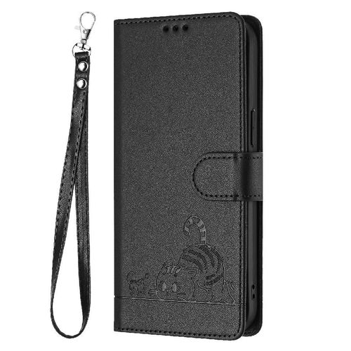 Étui Pour Motorola Moto G Joue 5g 2024 Portefeuille À Rabot Rfid Chat Porte-Fente Pour Carte, - Noir