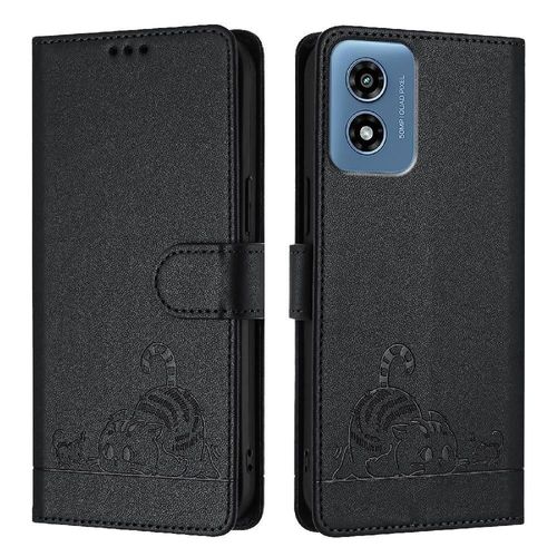Étui Pour Motorola Moto G Joue 4g 2024 Rfid Chat Portefeuille À Rabot Porte-Fente Pour Carte, - Noir