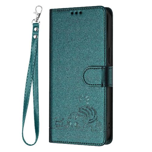 Étui Pour Motorola Moto G Joue 5g 2024 Portefeuille À Rabot Rfid Chat Porte-Fente Pour Carte, - Vert Foncé