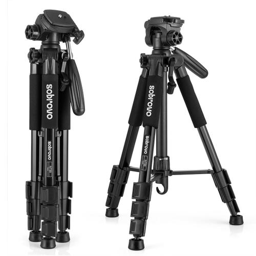 Trépied ultraléger 152 cm pour voyage professionnel - Léger avec tête panoramique pour caméra DSLR DV Canon Nikon Sony - Noir