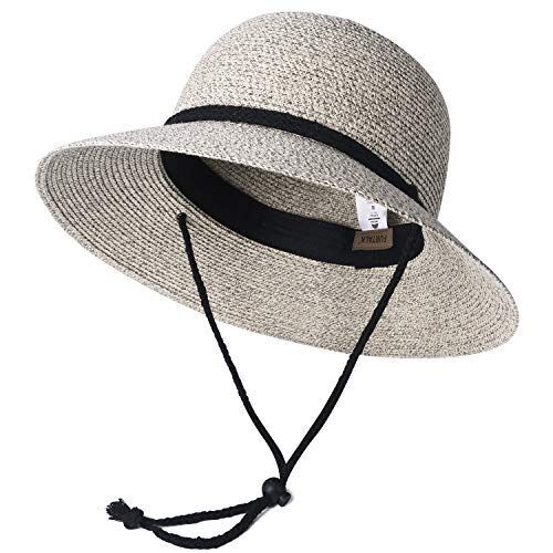 Bord large Lanly Chapeau de paille pour femme Pliable Protection UV UPF 50+ Chapeau de plage 