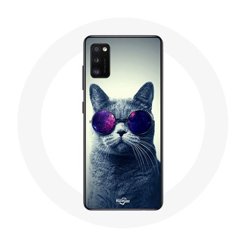 Coque Samsung Galaxy A41 Chat Lunettes Violettes Style