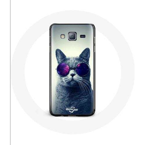 Coque Pour Samsung Galaxy J3 Chat Lunettes Violettes Style