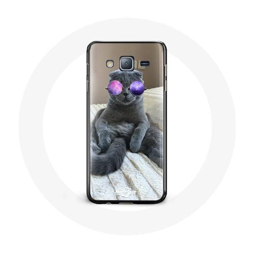 Coque Pour Samsung Galaxy J5 Chat Avec Lunettes De Vue Violettes