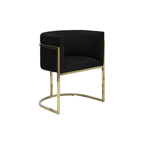Chaise Avec Accoudoirs - Velours Et Acier Inoxydable - Noir Et Doré - Peria