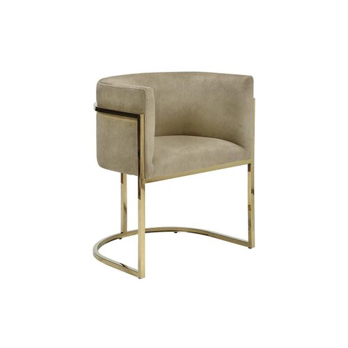 Chaise Avec Accoudoirs - Velours Et Acier Inoxydable - Beige Et Doré - Peria