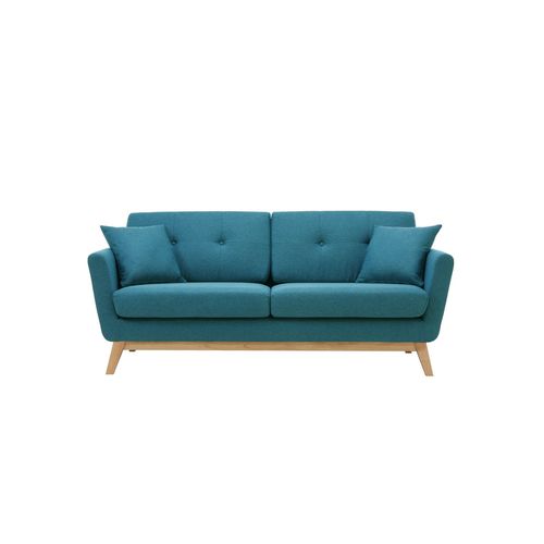 Hoga - Canapé Scandinave 3 Places Et 2 Coussins Bleu Canard