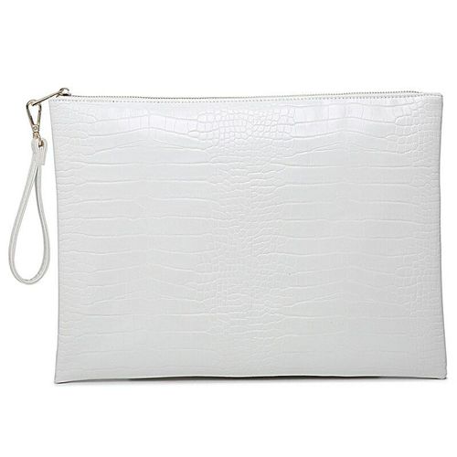 Ostrich Maroon Leather Clutch Handbag Python Women Laptop Bag For Macbook Pouch Bag With Short Wristlet, C-Blanc