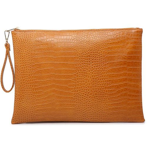 Ostrich Maroon Leather Clutch Handbag Python Women Laptop Bag For Macbook Pouch Bag With Short Wristlet, C-Jaune