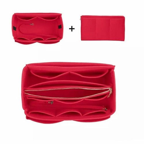 Hot Popular Women's Makeup Organizer Felt Cloth Insert Bag Multi-functional Travel Cosmetic Girl Storage Toiletry Liner Bags, Rouge Large