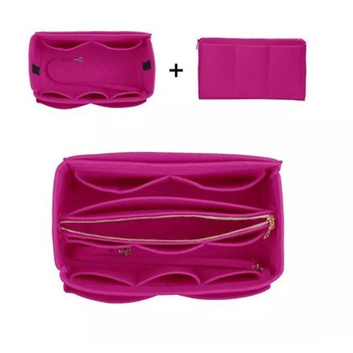 Hot Popular Women's Makeup Organizer Felt Cloth Insert Bag Multi-functional Travel Cosmetic Girl Storage Toiletry Liner Bags, Rose Rouge Petit