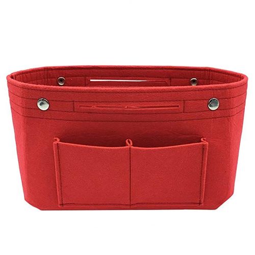 Makeup Storage Organizer,Felt Cloth Insert Cosmetic Bag Multi-pockets Fits in Handbag Toiletry for Travel Organizer, Rouge