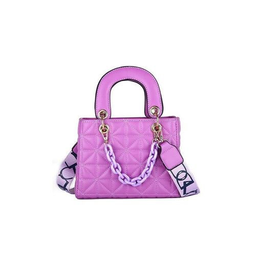 Women Classic Quilted Design Hand Bag Lady Shoulder Purse Pu Leather Shoulder Bag Female Crossbody Bag, Pourpre S