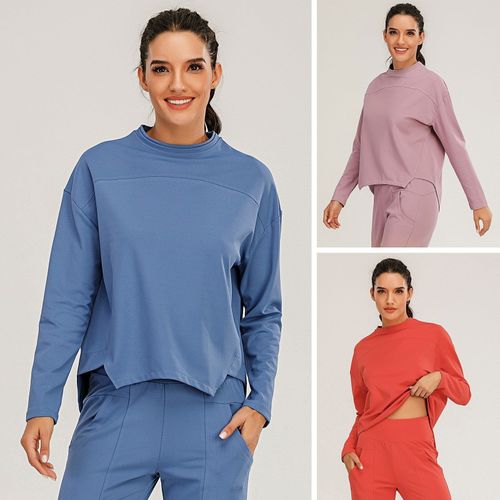 Femmes Sweat-Shirt O-Neck Manches Longues Ourlet Asymétrique À Séchage Rapide Running Fitness Tops, Orange M