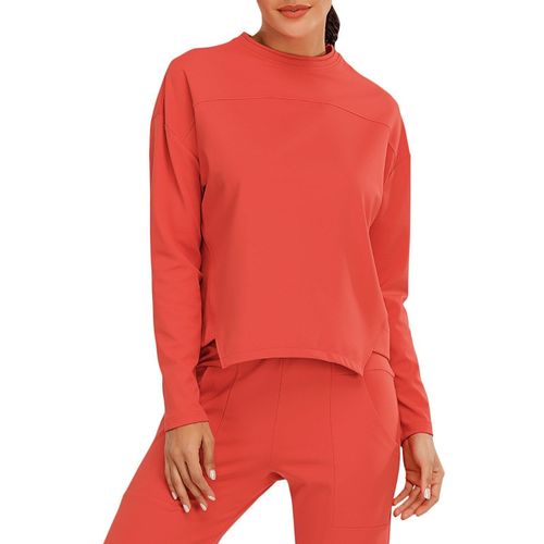 Femmes Sweat-Shirt O-Neck Manches Longues Ourlet Asymétrique À Séchage Rapide Running Fitness Tops, Rose M