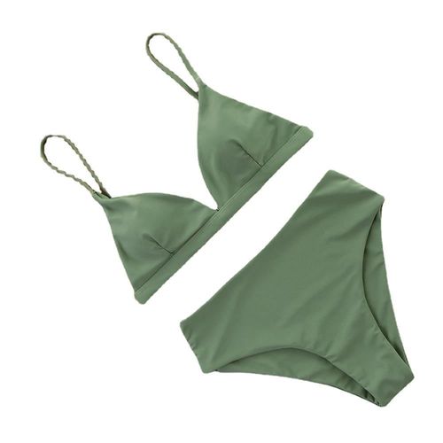 Women Solid Bikini Swimsuit Set With Pad, Vert L