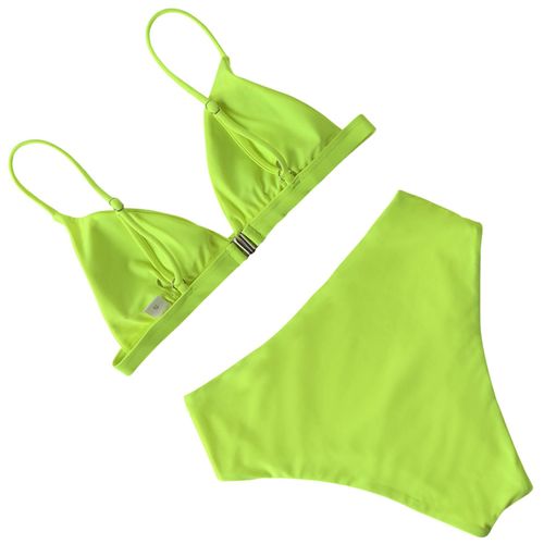 Women Solid Bikini Swimsuit Set With Pad, Lumière Vert L