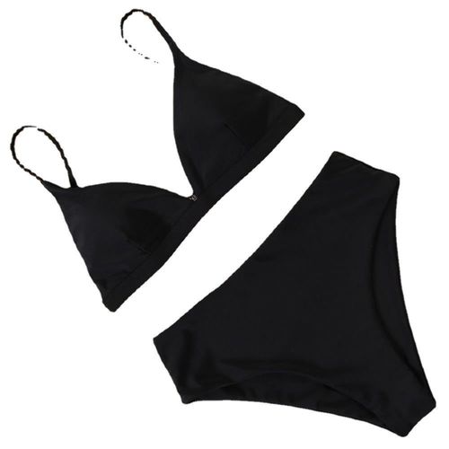 Women Solid Bikini Swimsuit Set With Pad, Noir S