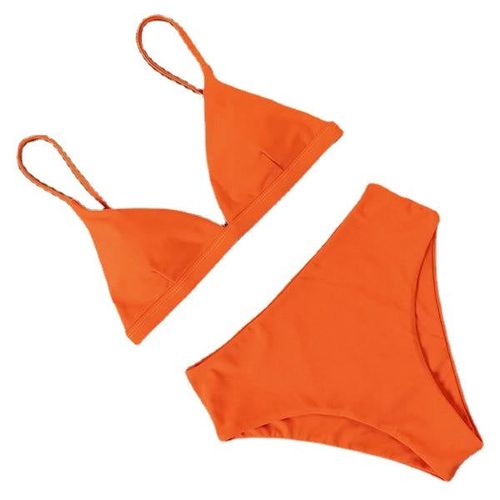 Women Solid Bikini Swimsuit Set With Pad, Orange S
