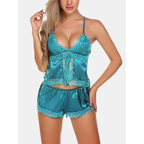 Lace Sling Top Shorts Sleeveless Soft Home Two-Piece Pajamas, Lumière Bleu Xl