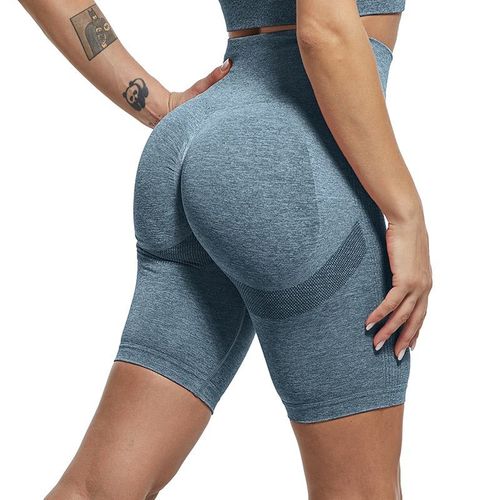 Sexy Women Leggings Bubble Butt Push Up Fitness Shirt Slim High Waist, Short Bleu M
