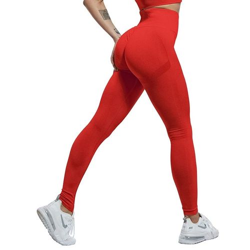 Sexy Women Leggings Bubble Butt Push Up Fitness Legging Slim High Waist Leggins Mujer Seamless Fitness Legging, Rouge M