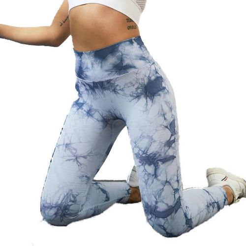 Sexy Women Leggings Bubble Butt Push Up Fitness Legging Slim High Waist Leggins Mujer Seamless Fitness Legging, Tiedyed Blue M