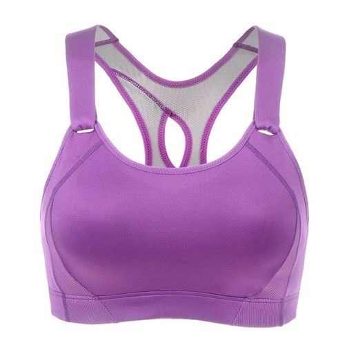 Women's Seamless High Impact Quick Drying Full Coverage Padded Wirefree Racerback Workout Bra Pink / Purple, Pourpre C