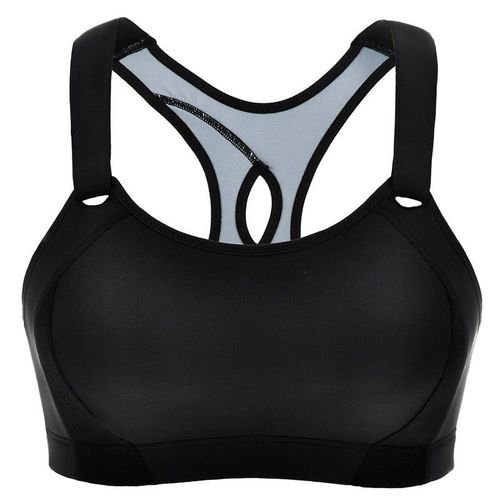 Women's Seamless High Impact Quick Drying Full Coverage Padded Wirefree Racerback Workout Sports Bra Black / Grey, Noir B