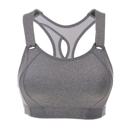 Women's Seamless High Impact Quick Drying Full Coverage Padded Wirefree Racerback Workout Sports Bra Black / Grey, Gris E