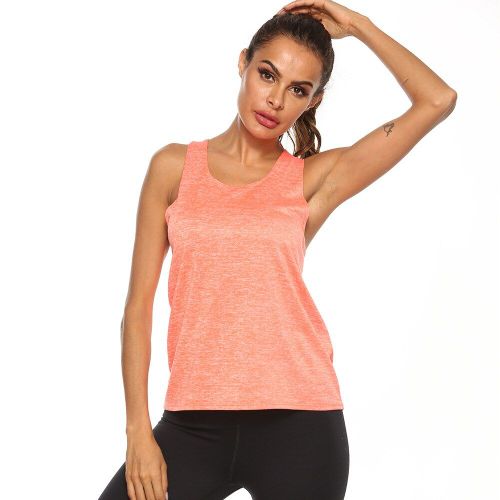 Sleeveless Yoga Shirt For Women Breathable Yoga Tank Top Running Sports Vest Gym Crop Top Fitness Workout Shirt, Orange L
