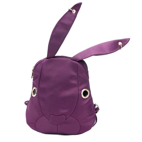 Sac à dos en nylon pour femmes Poches de lapin de dessin animé imperméable à glissière Sac à bandoulière décontracté décontracté, Bleu foncé