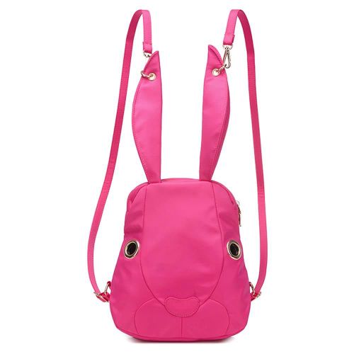 Sac à dos en nylon pour femmes Poches de lapin de dessin animé imperméable à glissière Sac à bandoulière décontracté décontracté, Rose