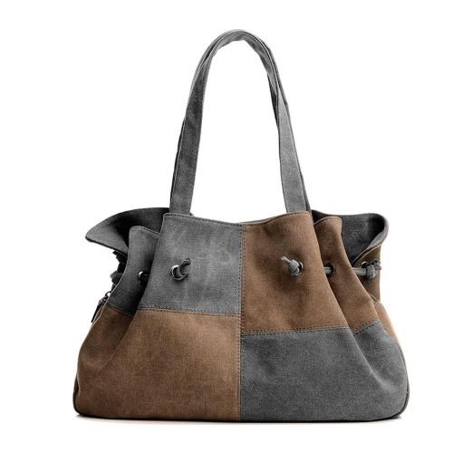 Sac à main en toile pour femme, couleur contrastée, sac à bandoulière décontracté, fourre-tout, noir/bleu/gris/rouge, Gris