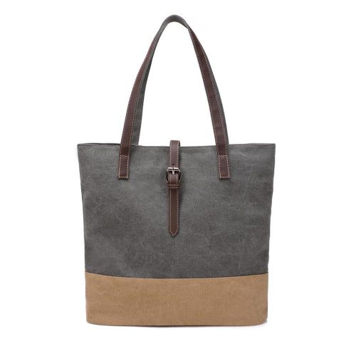 Sac à main en toile pour femme Contraste Épissage Zipper Multi-Pocket Sac pour ordinateur portable décontracté de grande capacité, Gris