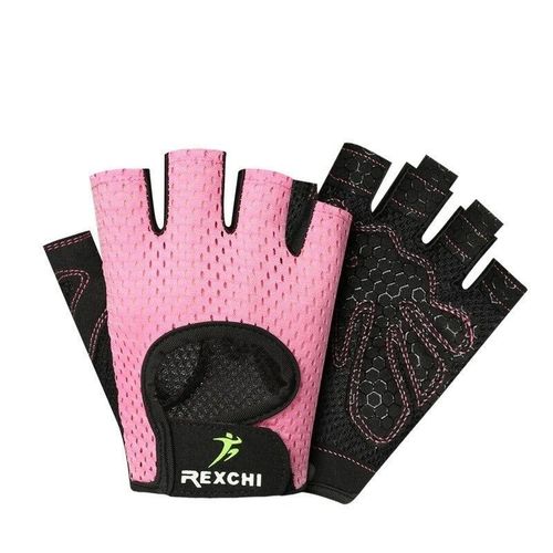 Professionnel Gym Fitness Gants Power Weight Lifting Femmes Hommes Crossfit Workout Bodybuilding Half Finger Hand Protector, Rose L