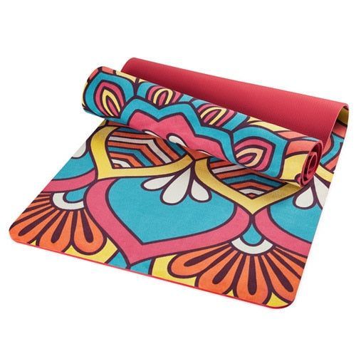 Lotus Pattern Suede Tpe Yoga Tapis Pad Antidérapant Minceur Exercice Fitness Gymnastique Body Building Esterilla Pilates, Rouge
