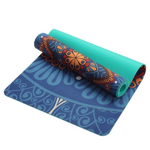 Lotus Pattern Suede Tpe Yoga Tapis Pad Antidérapant Minceur Exercice Fitness Gymnastique Body Building Esterilla Pilates, Bleu