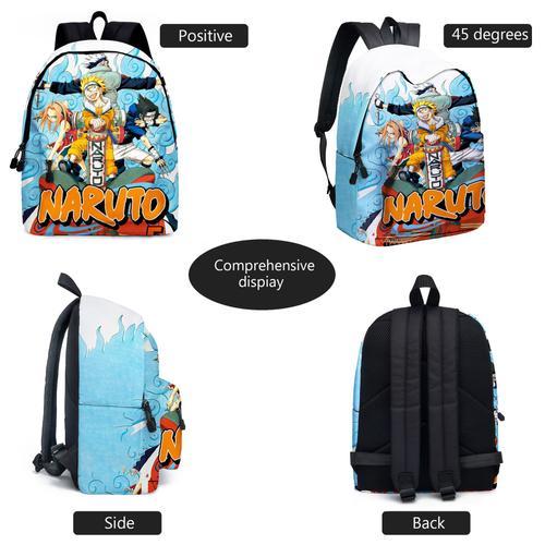 Sac en toile dessin animé Naruto, cartable pour garçons et filles, sac de rangement grande capacité, sac à dos deux pièces Naruto (sac à dos,trousse)
