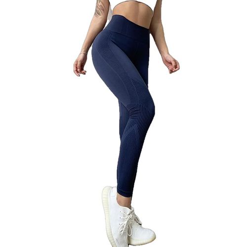 Fitness Taille Haute Legging Contrôle Du Ventre Seamless Energy Gymwear Workout Running Yoga Pant Hip Lifting Trainning, Navy Bleu L/Xl