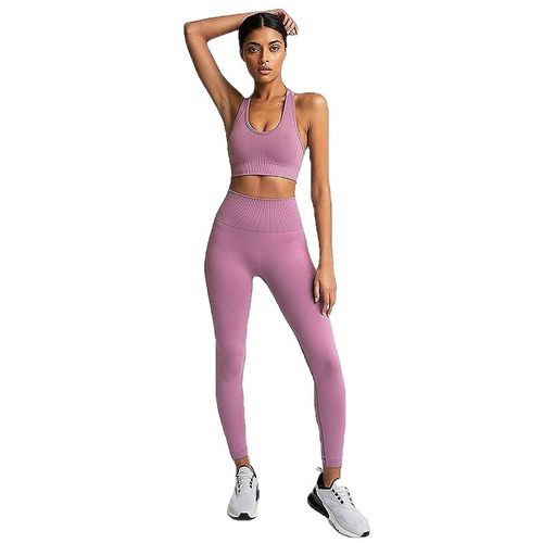 Gym Sans Couture Ensemble Nylon Femme Sportswear Exercice Leggings Rembourré Soutien-Gorge De Sport Fitness Wear Yoga Suits, Mauve M