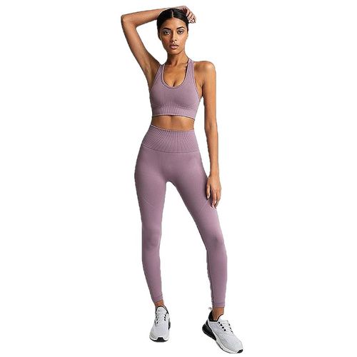 Gym Sans Couture Ensemble Nylon Femme Sportswear Exercice Leggings Rembourré Soutien-Gorge De Sport Fitness Wear Yoga Suits, Lumière Violet L