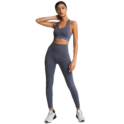 Gym Sans Couture Ensemble Nylon Femme Sportswear Exercice Leggings Rembourré Soutien-Gorge De Sport Fitness Wear Yoga Suits, Gris M