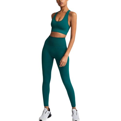Gym Sans Couture Ensemble Nylon Femme Sportswear Exercice Leggings Rembourré Soutien-Gorge De Sport Fitness Wear Yoga Suits, Vert Foncé M